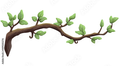 A digital illustration depicts a stylized branch curving gently across the horizontal plane. The branch is rendered in a dark brown hue, with a slightly rough texture suggesting bark. Small