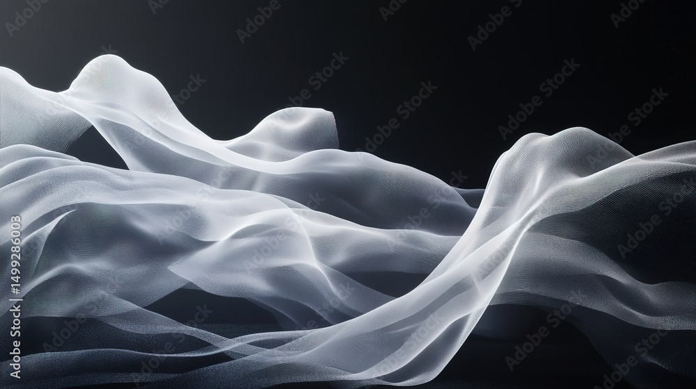 Obraz premium White misty smoke pattern on black backdrop, elegant and smooth flow.