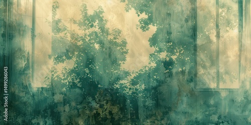 Wallpaper Mural Abstrakcyjny pejzaż, zielone i beżowe odcienie, tekstura Torontodigital.ca