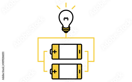 並列つなぎをした乾電池のシンプルな線画アイコン