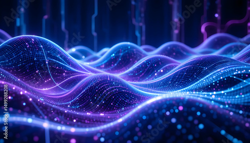 Wallpaper Mural Futuristic digital waves, electric blue and purple, glowing circuits, motion blur effect, 8K Torontodigital.ca