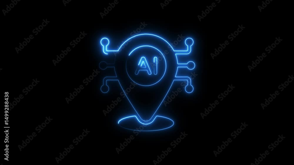 Glowing neon ai location symbol animated against a dark background Glowing neon ai location symbol animated against a dark background