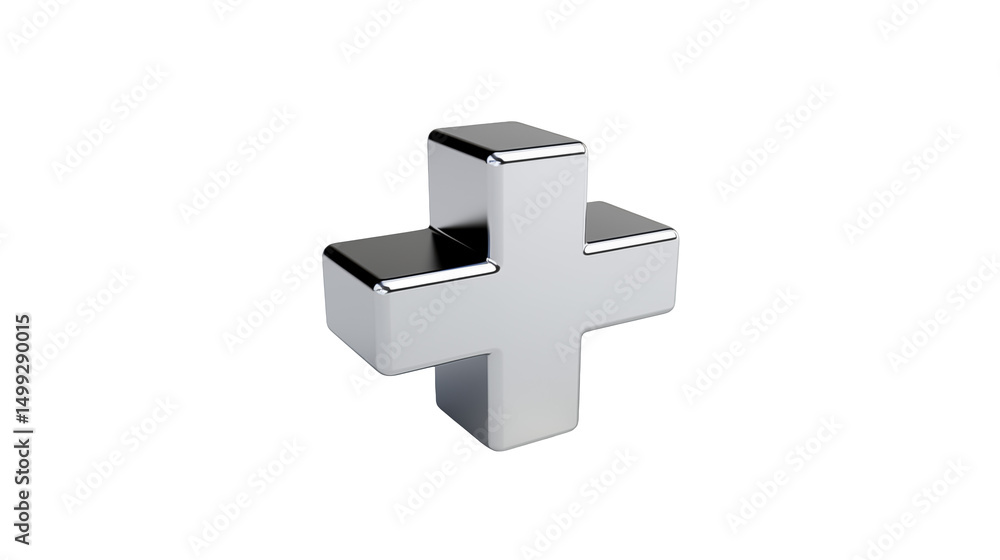 Fototapeta premium Metallic Cross Symbol 3D Render on transparent background