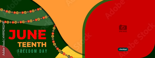 Juneteenth Freedom Day. Banner design with flower circle ornaments for speech, ads, annual events on June 19