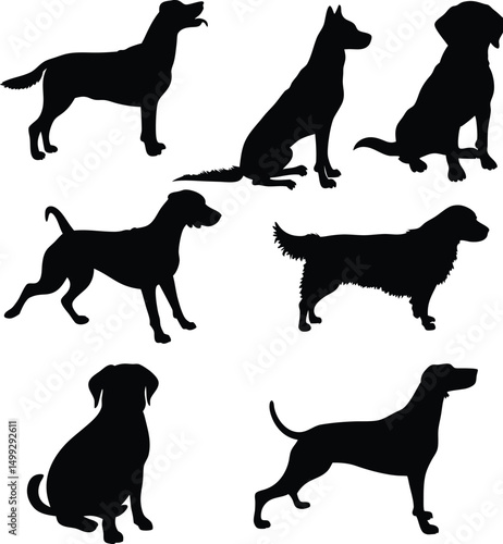 Collection of Dog Silhouettes Various Breeds Standing Sitting