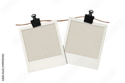 Two blank instant photo frames with clips.