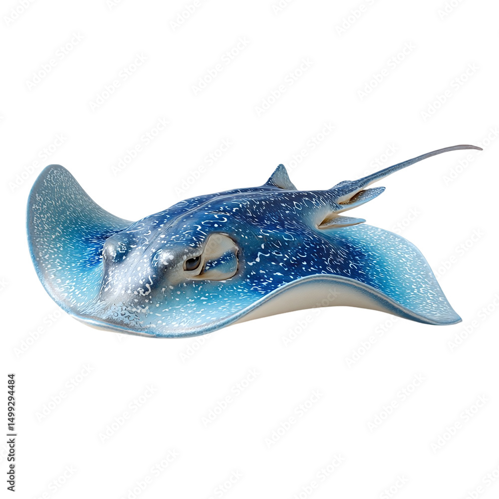 Fototapeta premium Stunning blue stingray gliding gracefully through clear waters, surrounded by colorful coral reefs