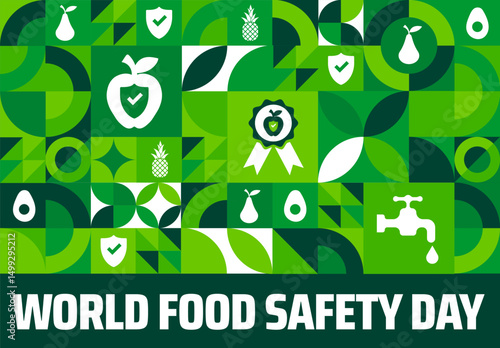 World Food Safety Day Geometric shape pattern background banner or poster design template. observed every year in June. Holiday concept. Use to any Template, card, poster, placard, template.