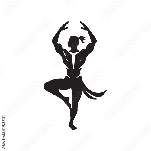 warrior pose vector silhouette clip art logo design illustration. international yoga day. meditation collection