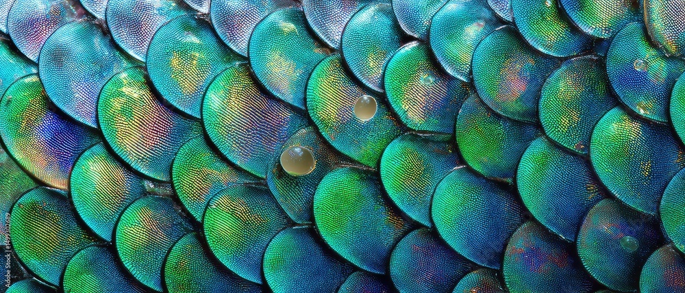 custom made wallpaper toronto digitalClose-up view of iridescent fish scales in shades of blue and green.