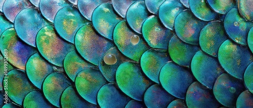 Wallpaper Mural Close-up view of iridescent fish scales in shades of blue and green. Torontodigital.ca
