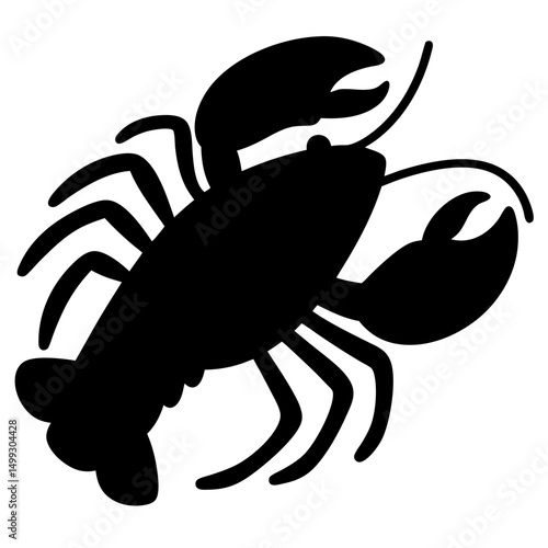 Stylized black silhouette of a lobster viewed from above on white