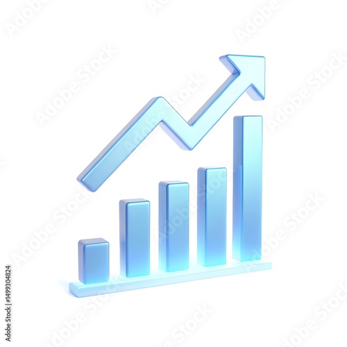 Free Download Blue 3d rendered upward trend bar chart with rising arrow symbol on white - GFXLoad