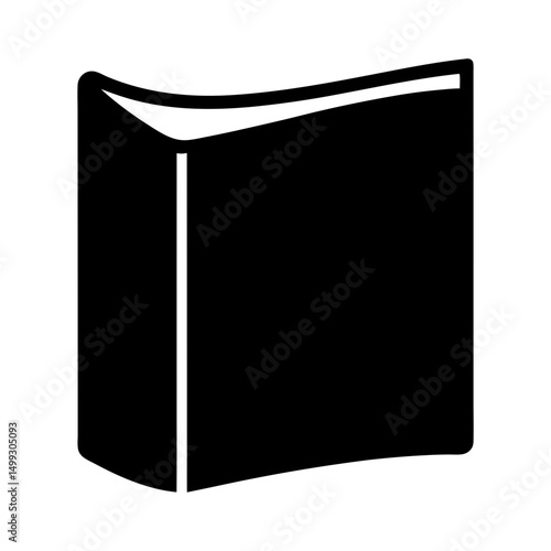 Black and white illustration of a closed book, standing at an angle
