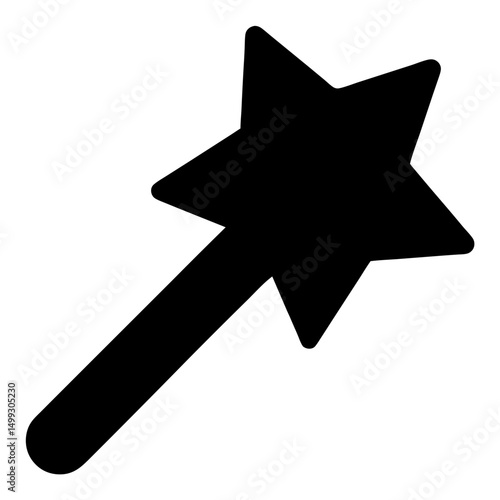 Black silhouette of a magical star wand with a rounded handle shape