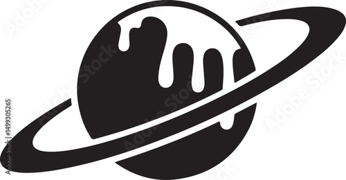 Melting Planet with Ring Abstract Icon Design