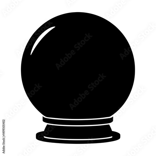 A black and white illustration of a fortune telling crystal ball
