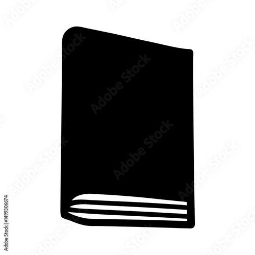 Silhouette of a closed book with pages, black and white illustration