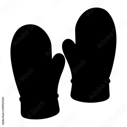 Silhouette of two mittens for cold weather protection from winter snow