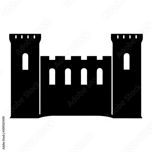 Stylized Silhouette Illustration of a Medieval Castle with Towers and Arches