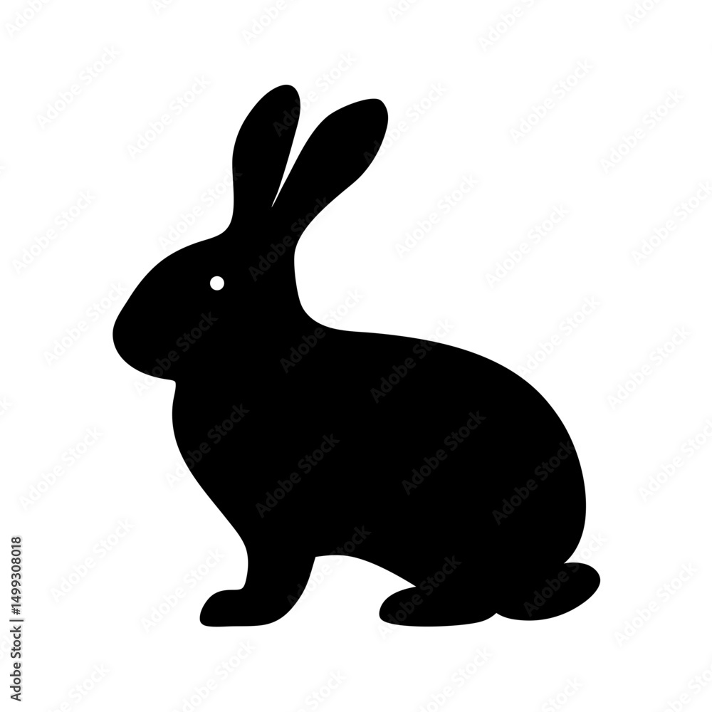 Fototapeta premium Black silhouette of a rabbit sitting with long ears on white background