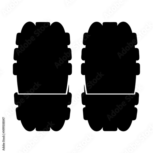 Two black silhouettes of bucket seats with unique contours on a white background
