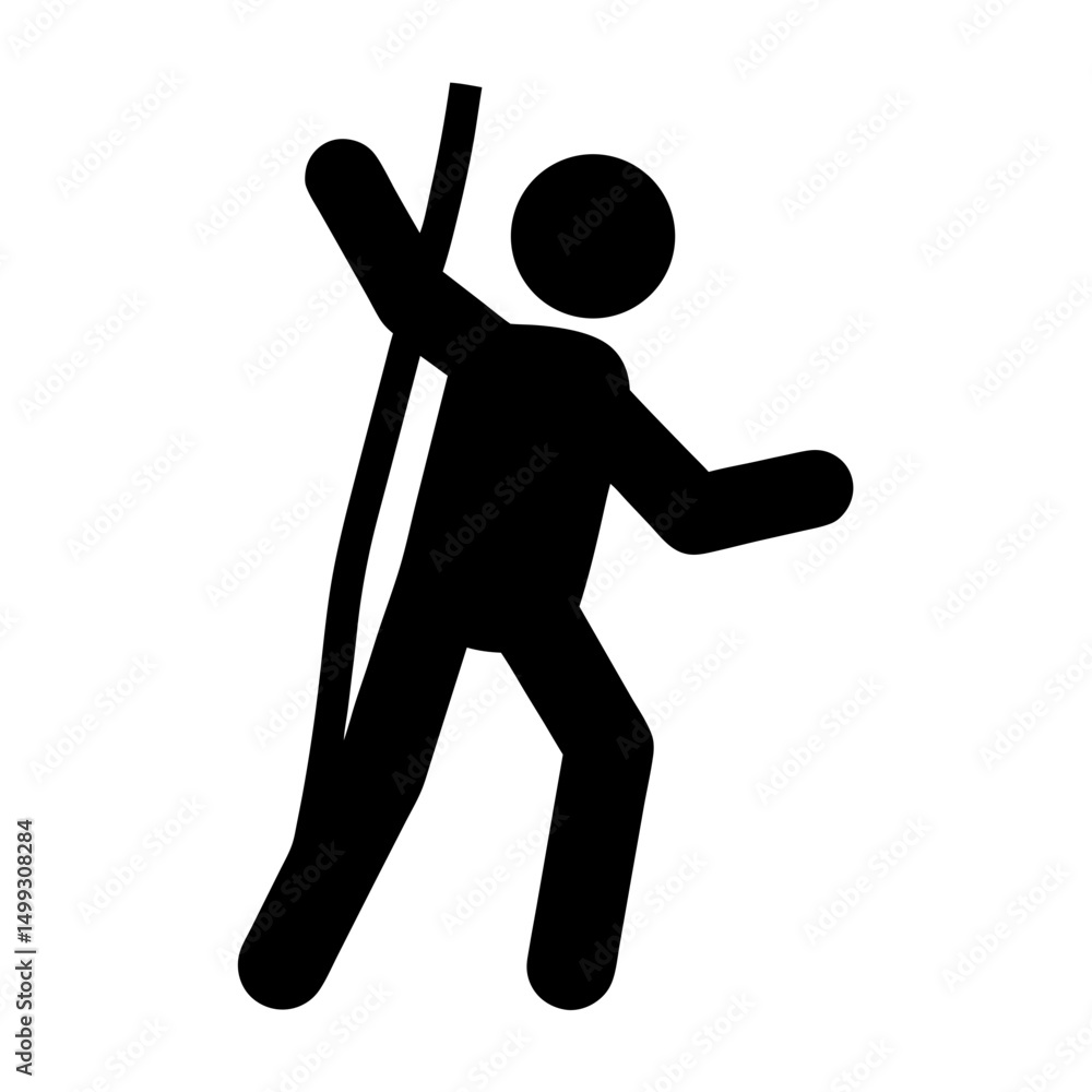 Black silhouette of a person skiing with ski poles on white background Black silhouette of a person skiing with ski poles on white background