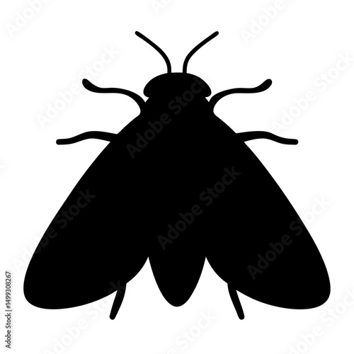Silhouette of moth with wings open and antennae raised against a white background