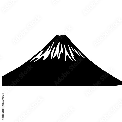 Black Silhouette of Mount Fuji with Snow Capped Peak, Japan Icon