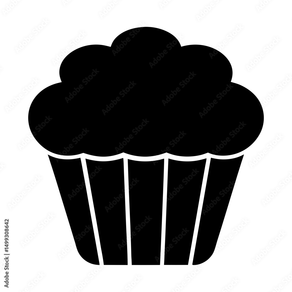 Simple cupcake drawing with frosting and paper wrapper in black color Simple cupcake drawing with frosting and paper wrapper in black color