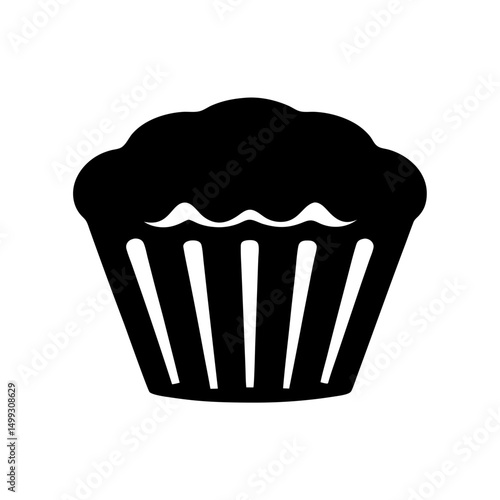 Simple black and white graphic of a delicious and decadent cupcake