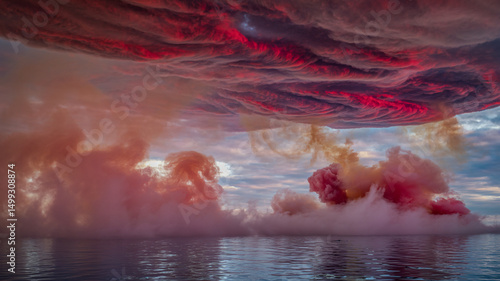 Vibrant red and pink smoke clouds