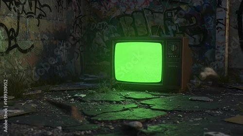 Abandoned Room with Glowing Green TV | Post-Apocalyptic Digital Art