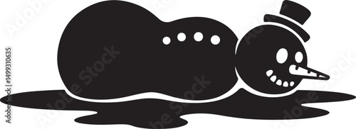 Melting Snowman Illustration Black Silhouette Design
