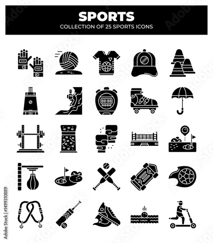 Collection of 25 Sports Icons. Ultimate Guide to Sport Equipment and Activities