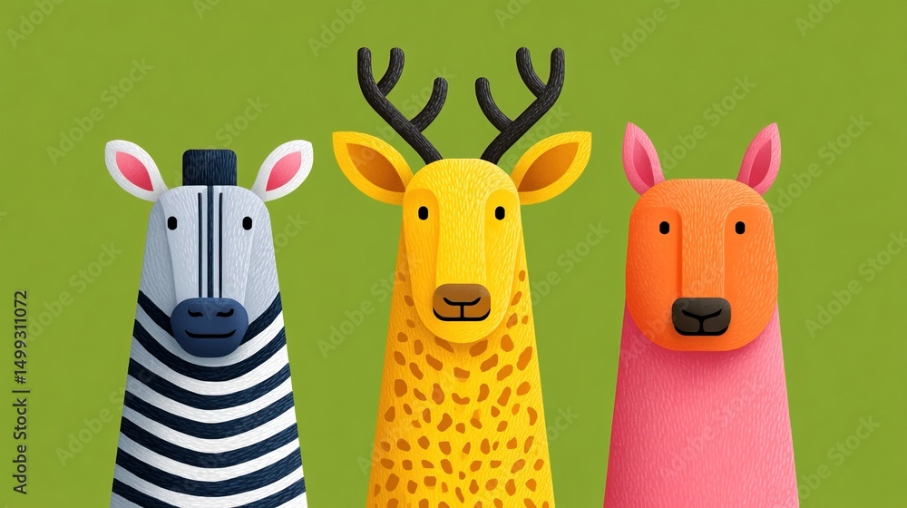 Naklejka premium Colorful animal friends gather in a whimsical forest setting