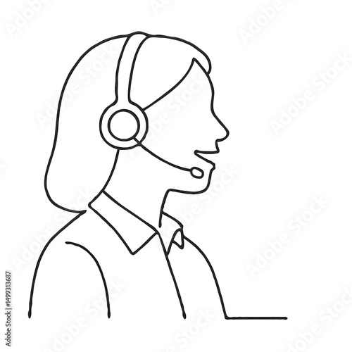 Wallpaper Mural Female call center agent wearing headset in line art style Torontodigital.ca