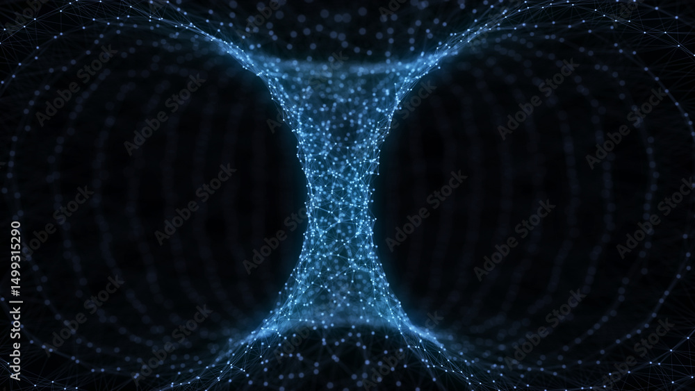 Obraz premium Abstract wireframe tunnel. Science wormhole. 3D portal grid. Futuristic fantasy funnel. 3d rendering.