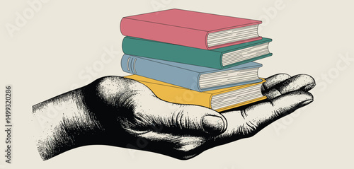 Hand Holding Stack of Colorful Books Illustration