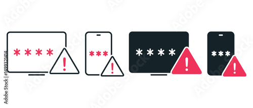 Weak password, login warning icon. Illustration vector