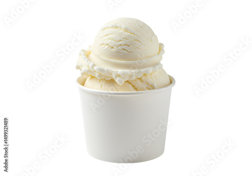 Vanilla Ice Cream Scoop in Cup Delicious Dairy Dessert Image isolated on transparent background