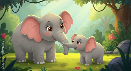 Fototapeta Elephant Family in Jungle