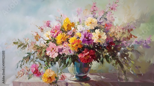 Wallpaper Mural Vibrant floral still life with rich oil textures and vivid colors for celebrating artistic mastery timeless beauty and expressive elegance in classic painting concept. Torontodigital.ca