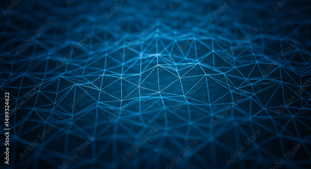 Obraz premium Abstract Blue Network Mesh Connectivity, Data, Technology Background