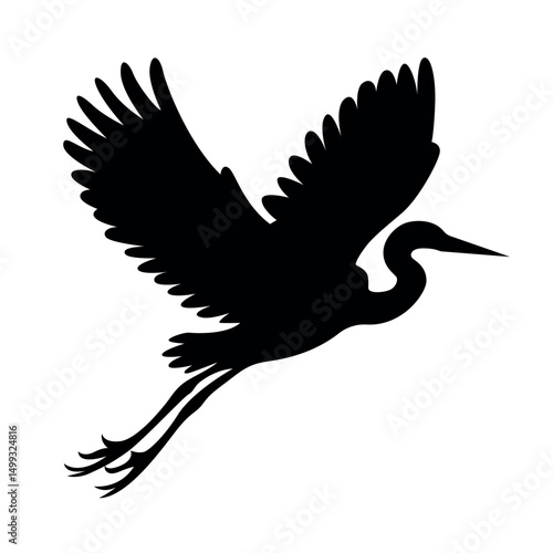 Flying heron bird with spread wings silhouette graceful wildlife vector for nature themes