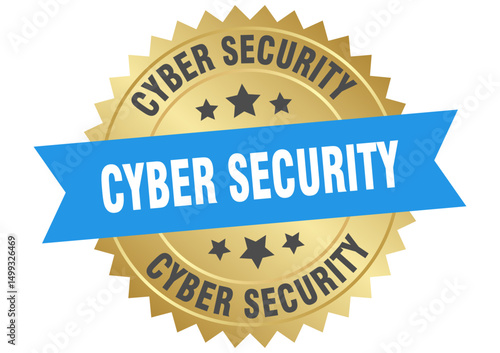 cyber security. cyber security round blue and gold label isolated on transparent background