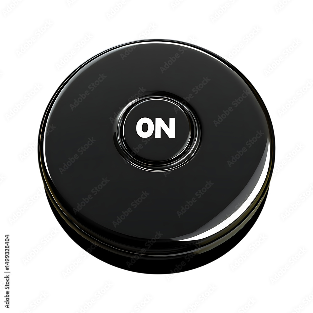 Black power button with 'ON' label. Simple, sleek design. Black power button with 'ON' label. Simple, sleek design.