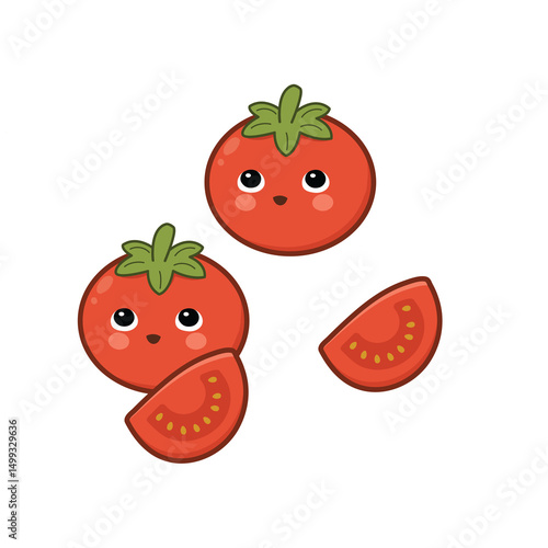 cute tomato with tomato slice illustration .