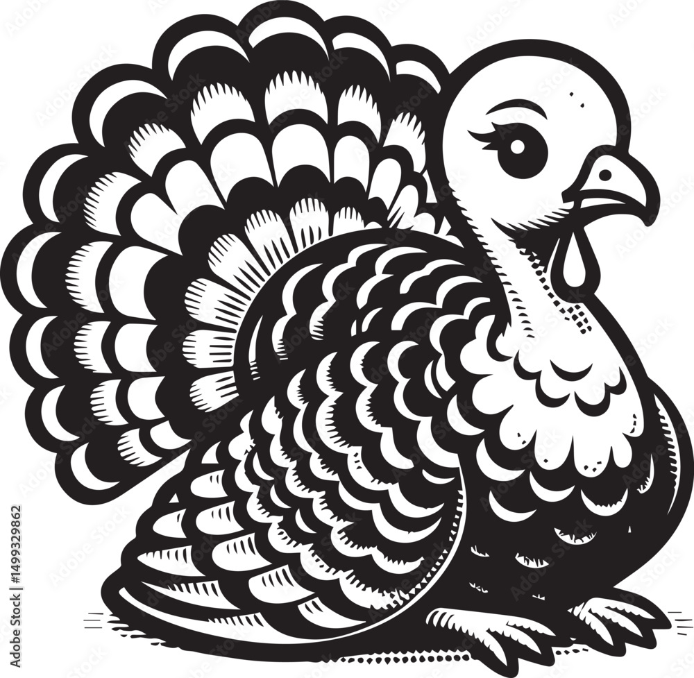 Fototapeta premium Black and White Turkey Bird Vector Illustration