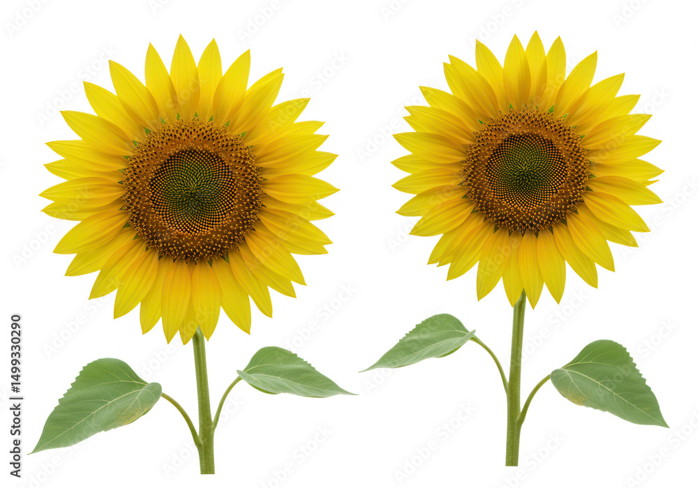 Obraz premium Two sunflowers isolated on transparent background